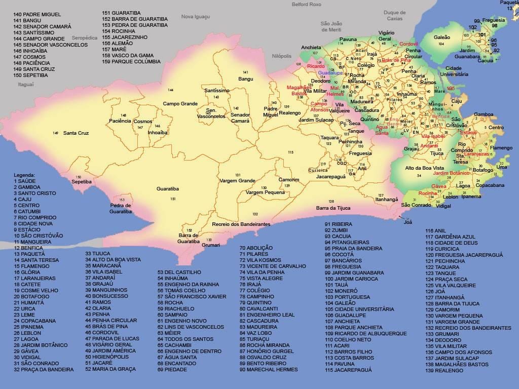 ο χάρτης του Ρίο ντε Τζανέιρο γειτονιές
